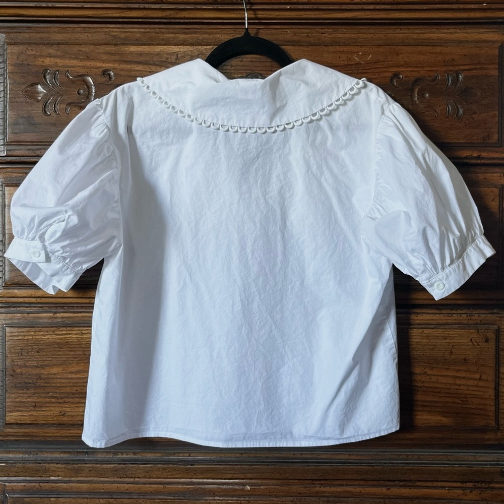 Ellison White Collard Puff Sleeve Button-Down Blouse - Picture 3 of 7